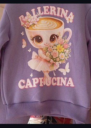 Kızlar İçin Dantelli Mor Sweatshirt ve Eşofman Takımı - Görsel 5