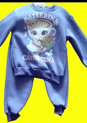 Kızlar İçin Dantelli Mor Sweatshirt ve Eşofman Takımı - Görsel 2