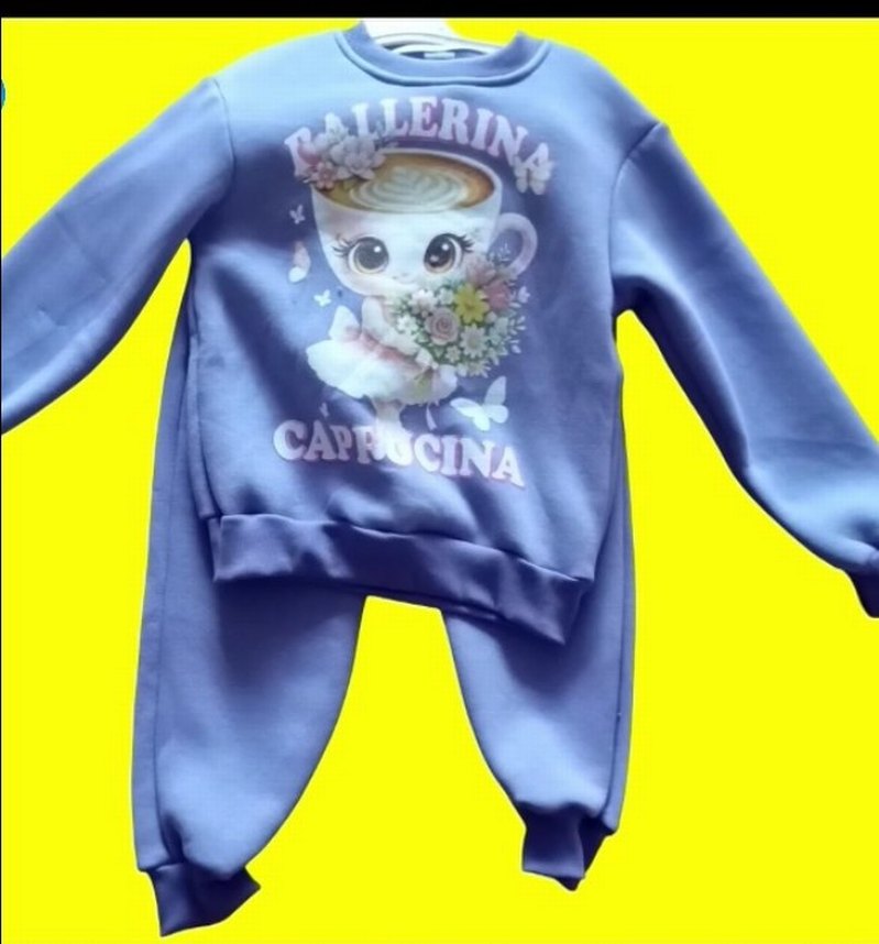 Kızlar İçin Dantelli Mor Sweatshirt ve Eşofman Takımı - Görsel 2