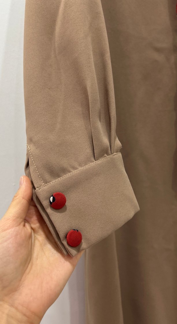 Bej Uzun Kollu Drapeli Uzun Elbise - Görsel 2