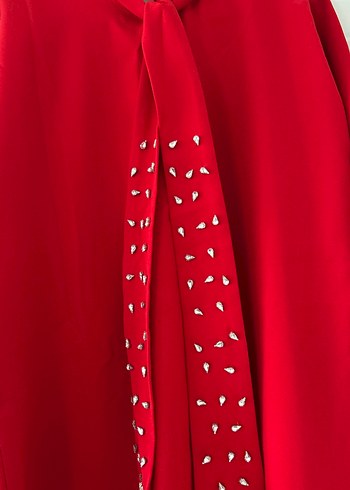 Kırmızı Uzun Kollu Kadın Uzun Elbise - Görsel 3