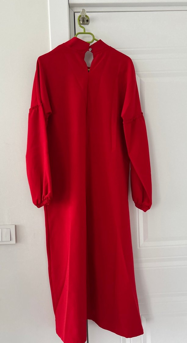 Kırmızı Uzun Kollu Kadın Uzun Elbise - Görsel 4