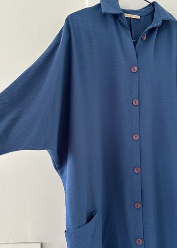 Düğmeli Uzun Lacivert Hamile Tuniği - Görsel 4