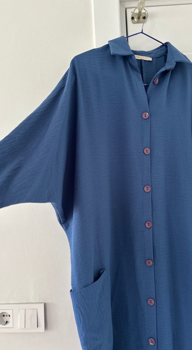 Düğmeli Uzun Lacivert Hamile Tuniği - Görsel 4