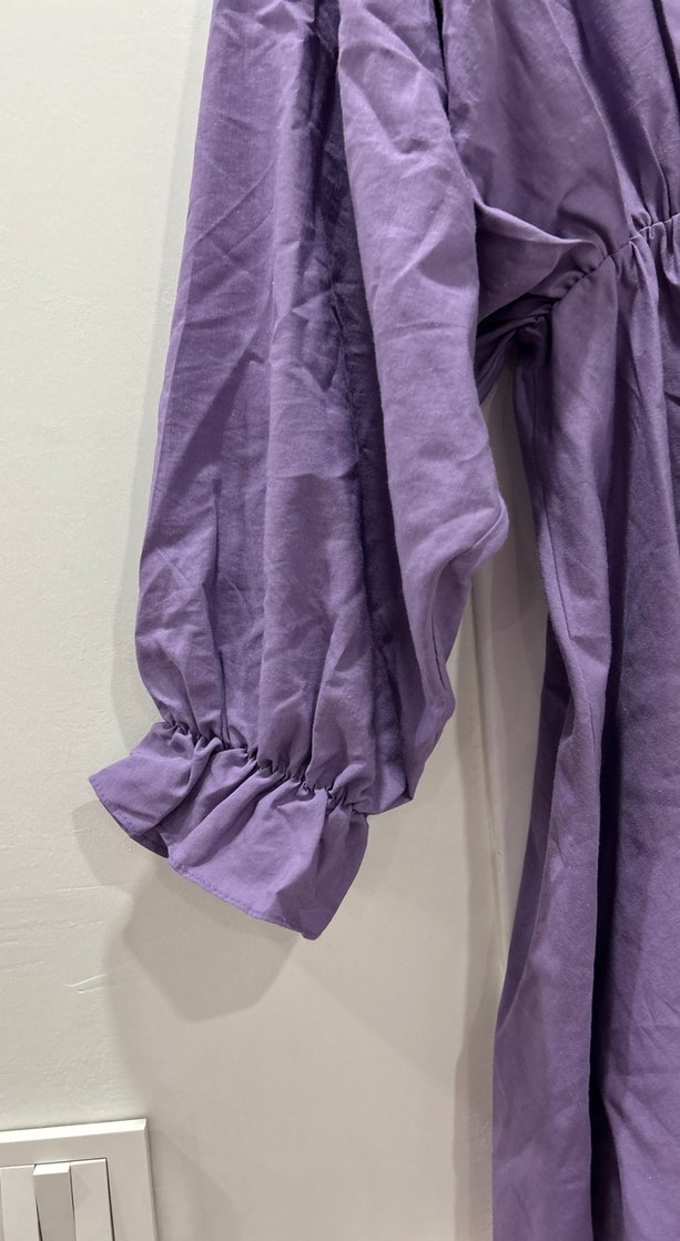 Lila Kadın Uzun Keten Elbise - Görsel 3