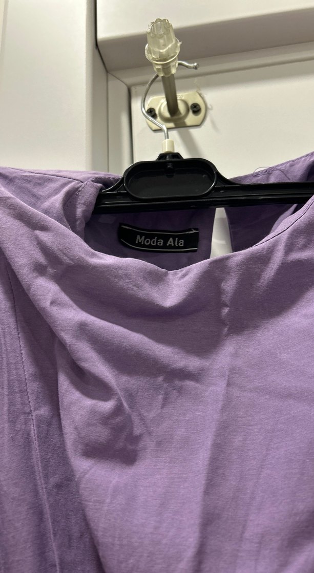 Lila Kadın Uzun Keten Elbise - Görsel 2