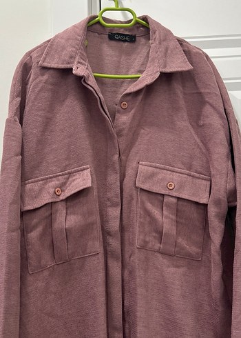 Uzun Kesim Bordo Keten Kadın Gömlek - Görsel 2