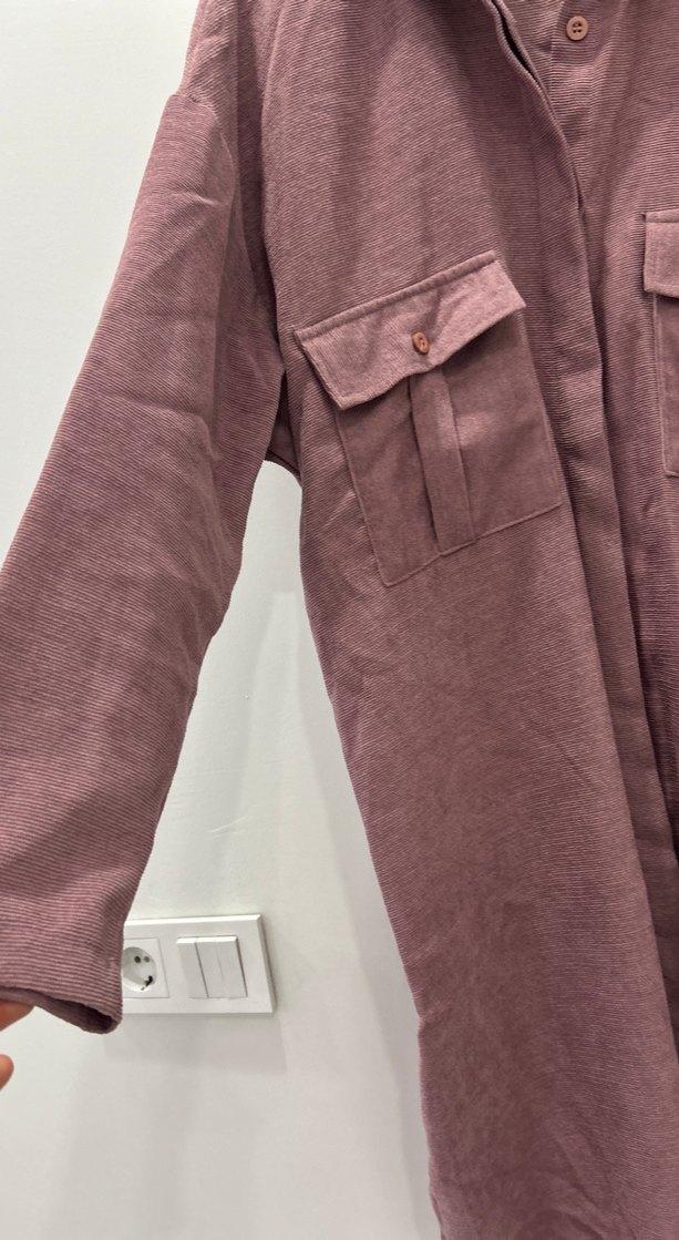 Uzun Kesim Bordo Keten Kadın Gömlek - Görsel 3