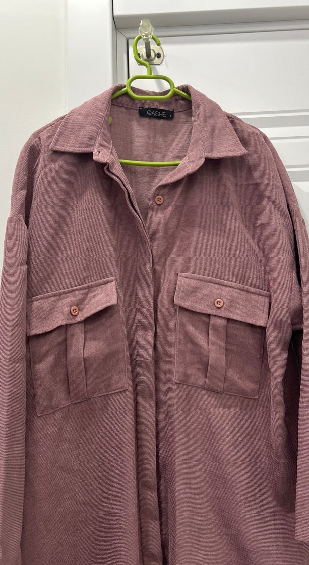 Uzun Kesim Bordo Keten Kadın Gömlek - Görsel 2