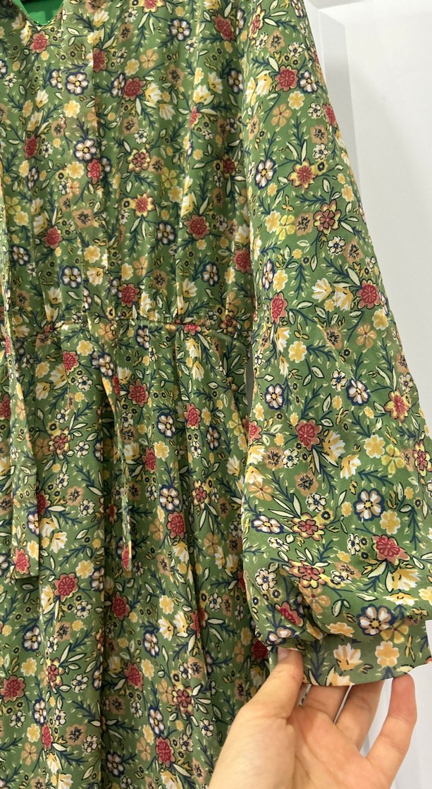 Düğmeli Uzun Yeşil Bohem Elbise - Görsel 4