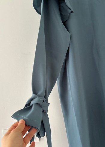 Gri Uzun Kollu Drapeli Kadın Elbise - Görsel 3