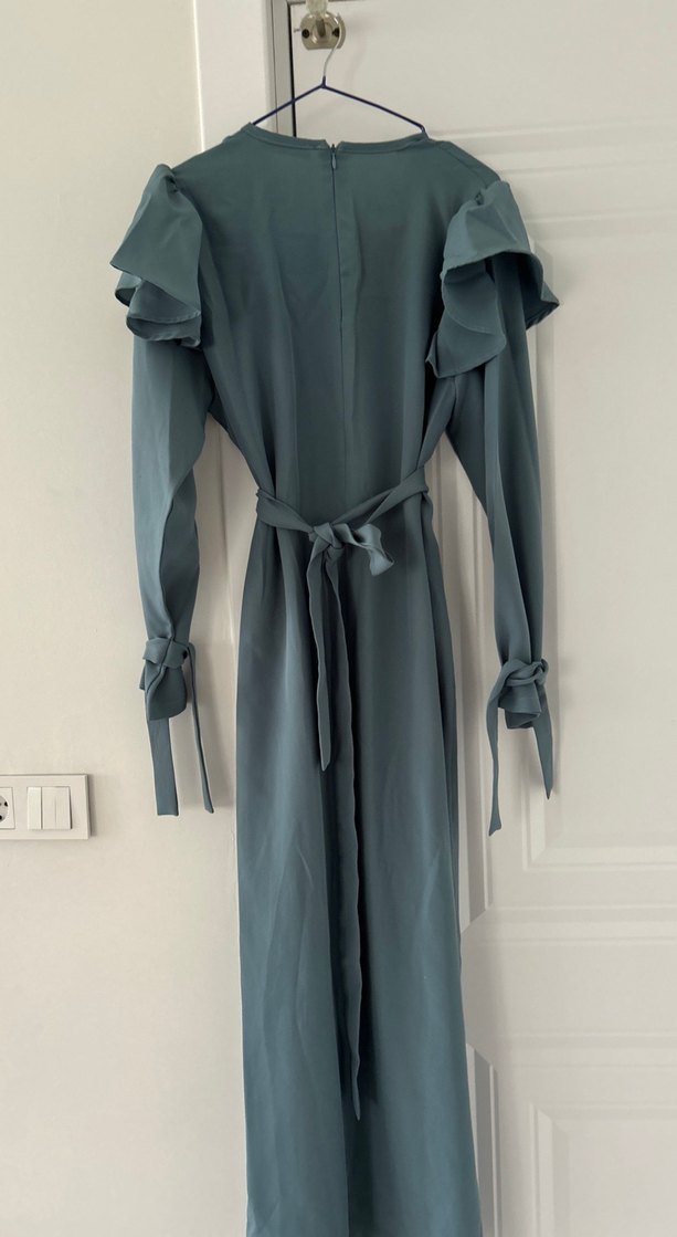 Gri Uzun Kollu Drapeli Kadın Elbise - Görsel 5