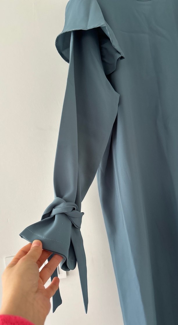 Gri Uzun Kollu Drapeli Kadın Elbise - Görsel 3