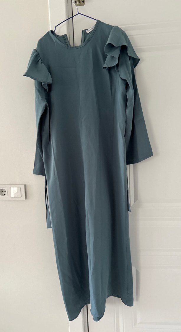 Gri Uzun Kollu Drapeli Kadın Elbise - Görsel 2