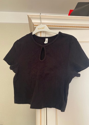 Siyah Pamuklu Kısa Kollu Crop Top - Görsel 2