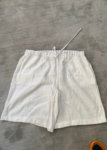 Beyaz Keten Hamile Midi Şort - Görsel 2