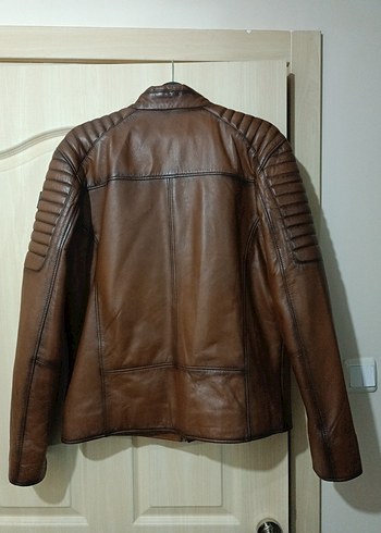 Kahverengi hakiki dana derisinden yapılmış deri ceket - Görsel 3