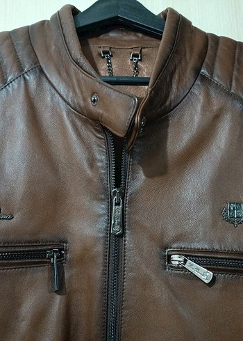 Kahverengi hakiki dana derisinden yapılmış deri ceket - Görsel 2