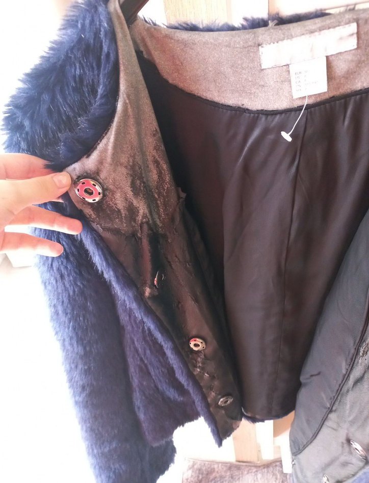 Koyu Mavi Kadın Kürk Detaylı Midi Ceket - Görsel 3