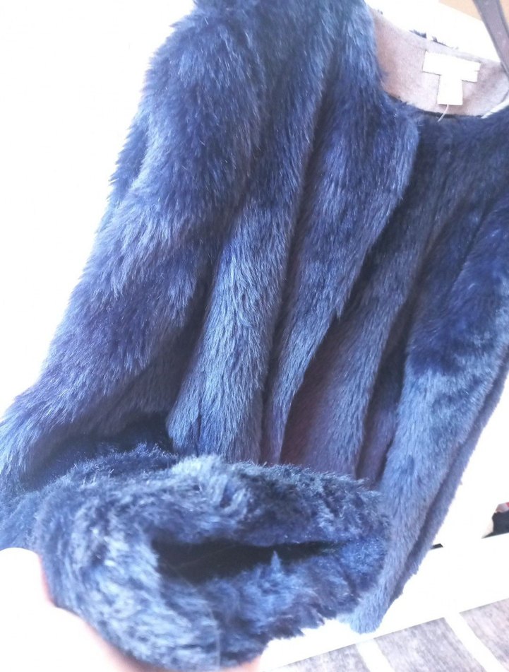 Koyu Mavi Kadın Kürk Detaylı Midi Ceket - Görsel 2