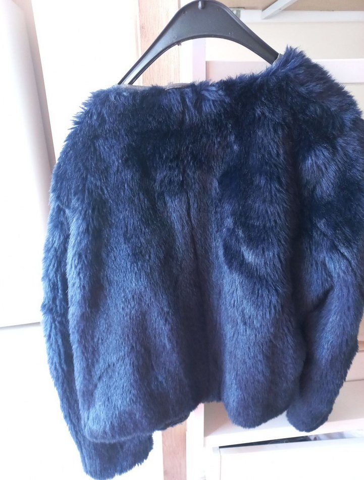 Koyu Mavi Kadın Kürk Detaylı Midi Ceket - Görsel 4