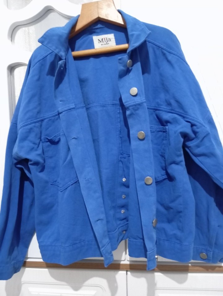 Kadın Mavi Düğmeli Denim Ceket - Görsel 3