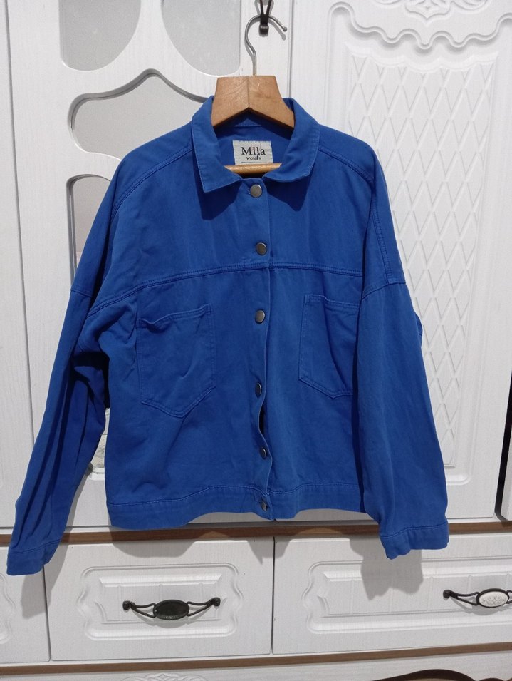 Kadın Mavi Düğmeli Denim Ceket - Görsel 2