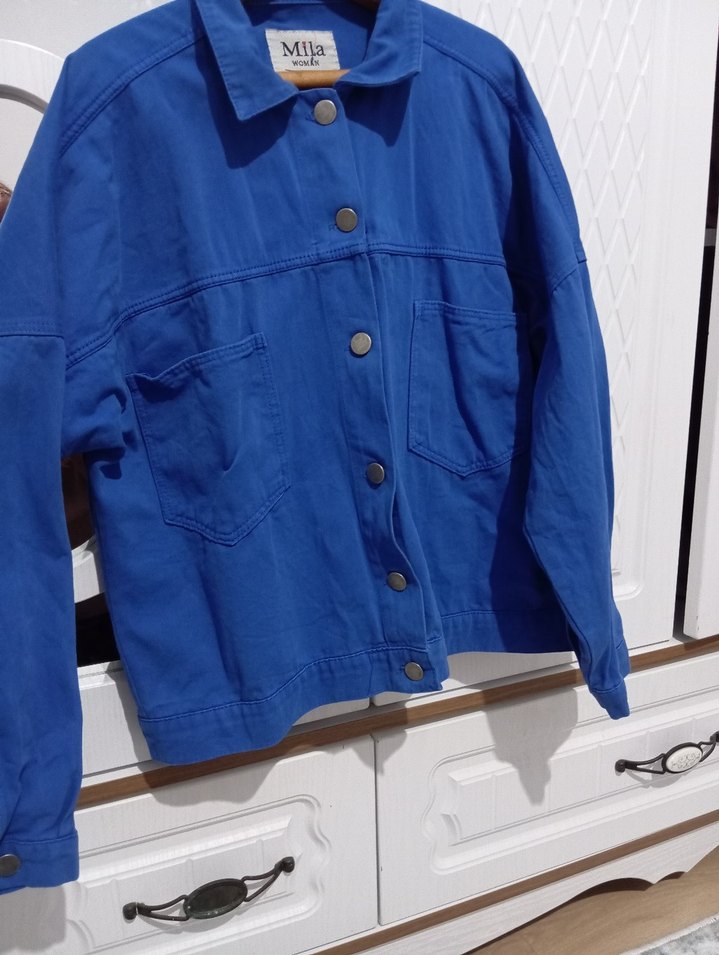 Kadın Mavi Düğmeli Denim Ceket - Görsel 4