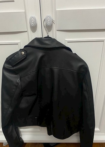 Kadın Siyah Deri Biker Ceket - Görsel 2