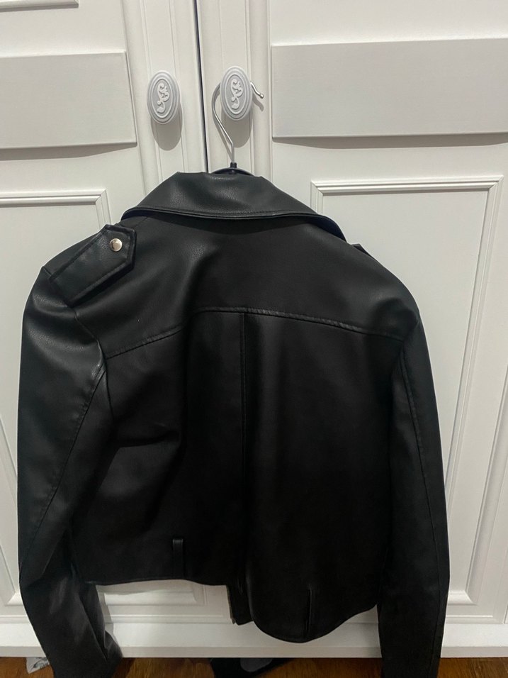 Kadın Siyah Deri Biker Ceket - Görsel 2