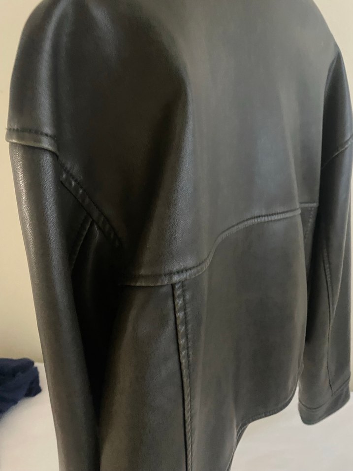 Kadın Siyah Deri Biker Ceket - Görsel 3