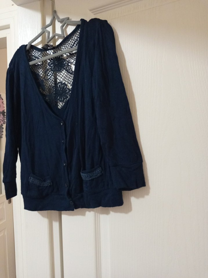 Lacivert Dantel Detaylı Bohem Kadın Hırka - Görsel 2