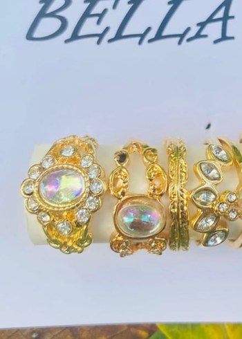 Bohem Tarzı İşlemeli Boncuklu Altın Yüzük Seti - Görsel 3