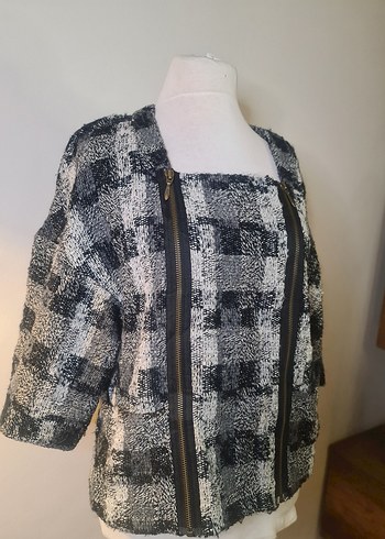 Gri Kareli Mini Fermuarlı Hamile Ceketi - Görsel 2