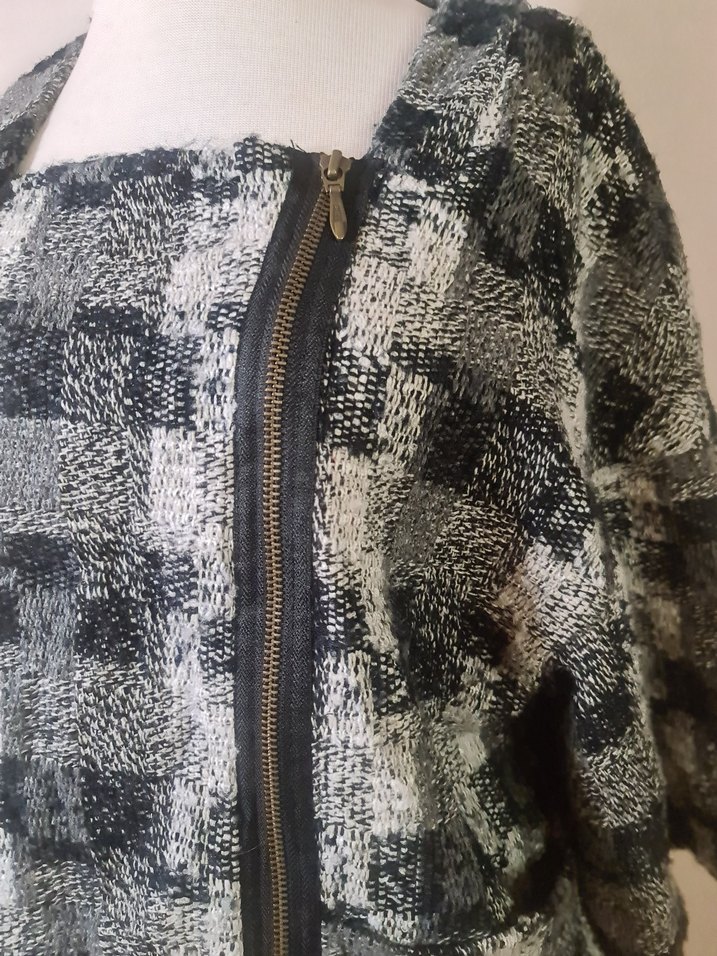 Gri Kareli Mini Fermuarlı Hamile Ceketi - Görsel 3