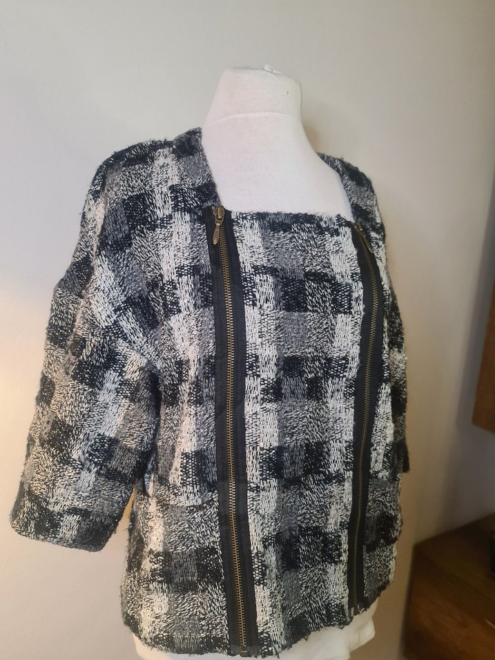 Gri Kareli Mini Fermuarlı Hamile Ceketi - Görsel 2