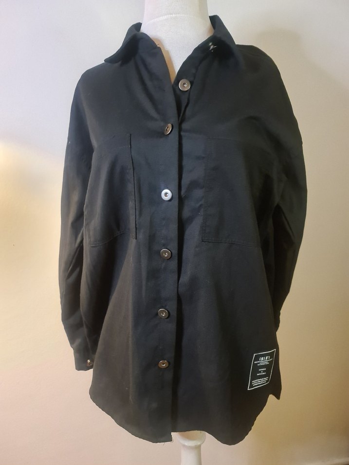 Düğmeli Siyah  gömlek - Görsel 2