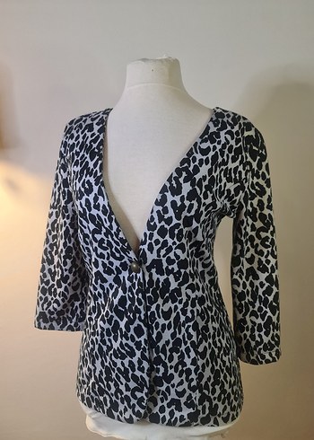 Düğmeli V Yakalı Gri Desenli  Ceket - Görsel 3