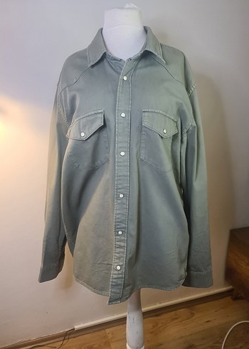 haki Denim Düğmeli Erkek Gömlek - Görsel 2