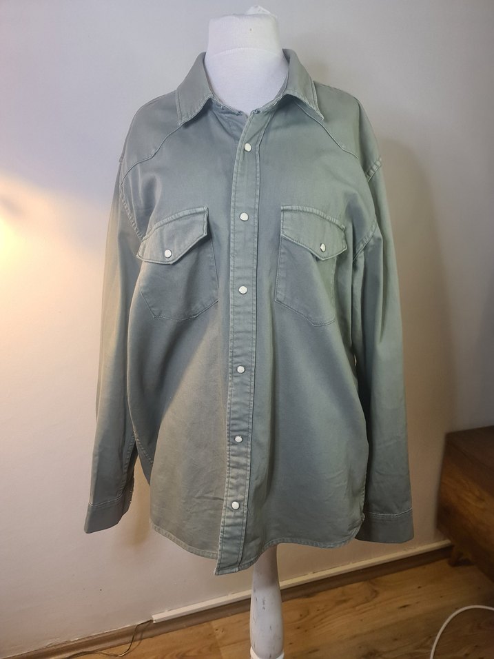 haki Denim Düğmeli Erkek Gömlek - Görsel 2