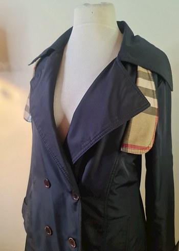 Lacivert Kadın Düğmeli Uzun Trençkot - Görsel 2