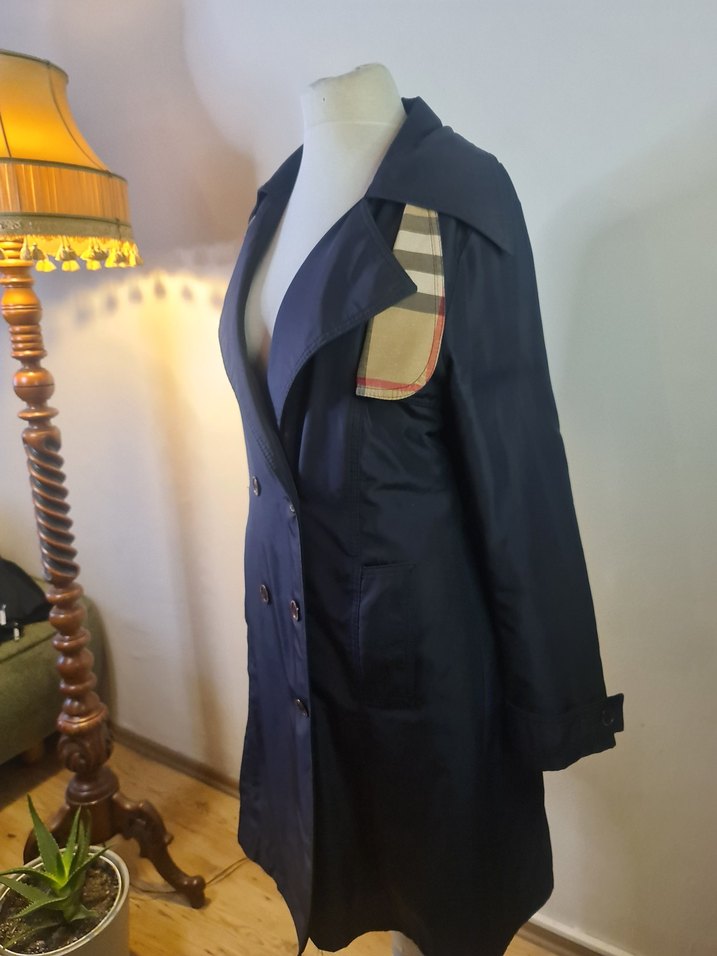 Lacivert Kadın Düğmeli Uzun Trençkot - Görsel 3