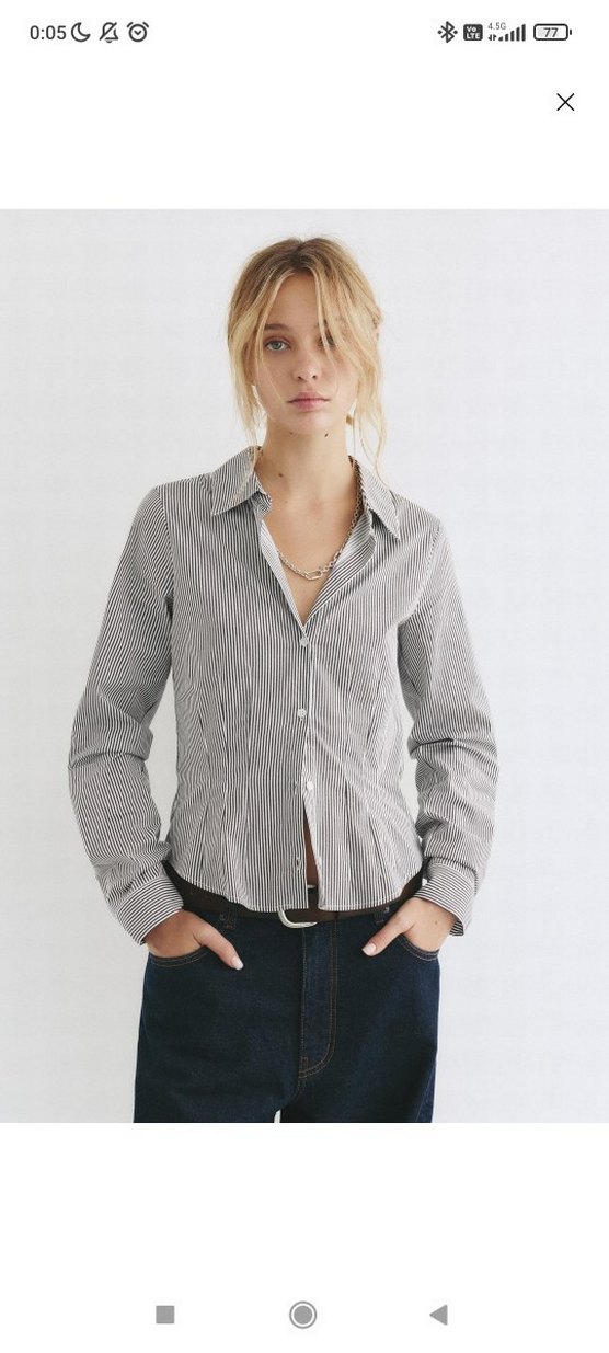 Bej Çizgili Uzun Kollu Kadın Gömlek - Görsel 4