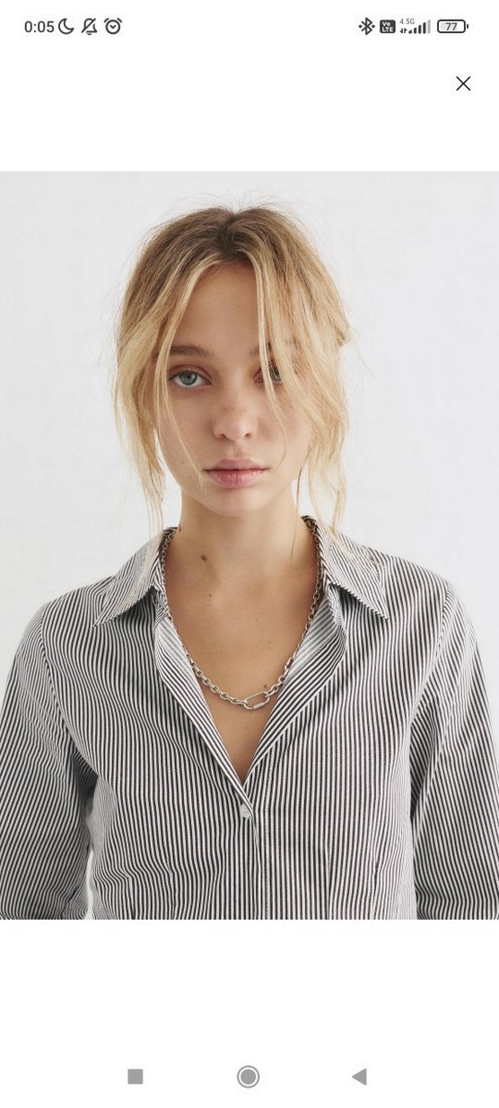 Bej Çizgili Uzun Kollu Kadın Gömlek - Görsel 2