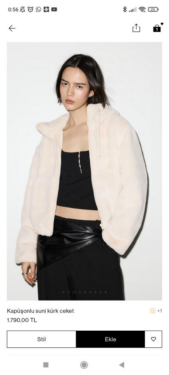 Bej Kürklü Kapüşonlu Kadın Ceket - Görsel 5