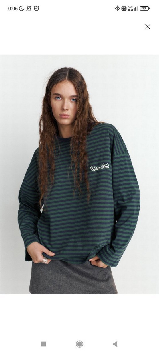 Yeşil Çizgili Oversize Kadın Tişört - Görsel 2