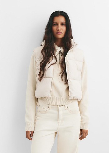 Beyaz Yüksek Yakalı Kadın Şişme Yelek - Görsel 2