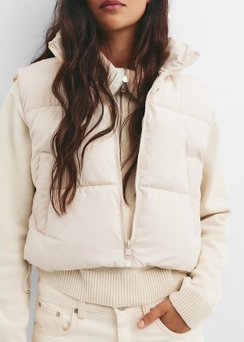 Beyaz Yüksek Yakalı Kadın Şişme Yelek - Görsel 3