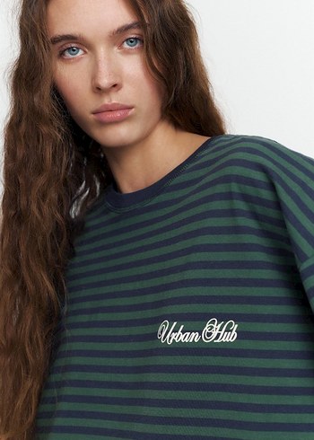 Erkek Çocuk Yeşil Çizgili Uzun Kollu Sweatshirt - Görsel 2