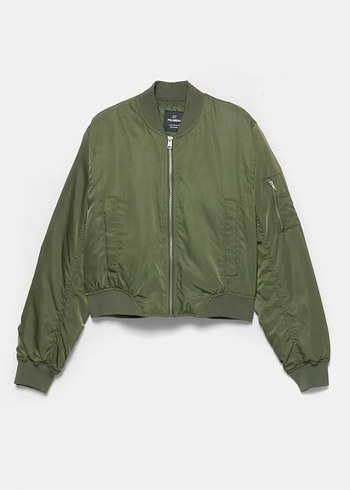 Kadın Haki Fermuarlı İnce Mont - Görsel 2